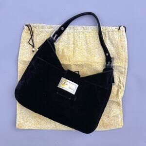 Fendi Black Velvet Baguette Shoulder Bag Two Tone Hardware